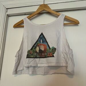 White Crop Top with Parrot Graphic